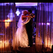 Image of bride groom balcony kiss in The Allure Wedding Venue and Event Center in LaPorte, Indiana